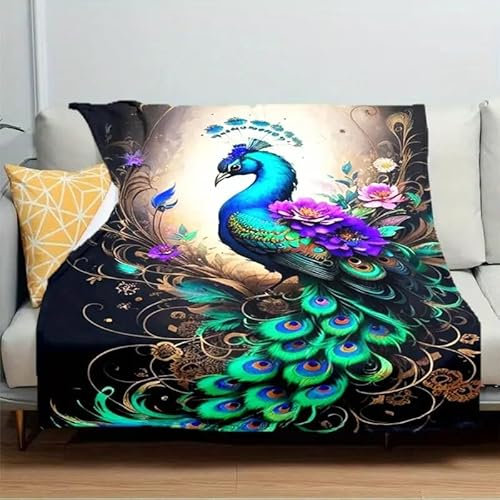 YZQGLHP Kuscheldecke 150x200 Pfau Kuscheldecken Falten Beständig Weich Flanell Flauschige Decke für Fernsehen, Auf Dem Sofa/Bett Faulenzen