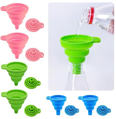 XOKL Entonnoirs de cuisine en silicone pliables - 6 pices - Bleu, Vert, Rose - Taille 7 cm, 7,5 cm, 8 cm