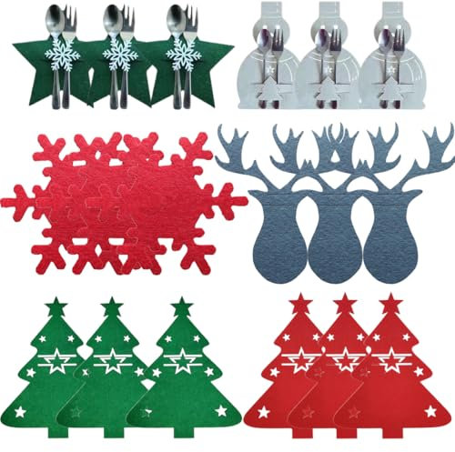 18 Pezzi Portaposate in Feltro di Natale, Posate natalizie, Tasca per le Posate Albero di Natale Decorazione, Coltelli Forchette Cucchiai Stoviglie per la Tavola Delle Feste Decor Natalizia (6 Stili)