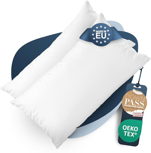 CALMONT 3-Kammer Daunenkissen 40x80 (2er Set)| Kopfkissen Daunen | Oeko-Tex | Unser Federkopfkissen ist durch das 3-Kammern System mit Daunen & Federn gefüllt. Es ist flauschig & Allergiker geeignet.