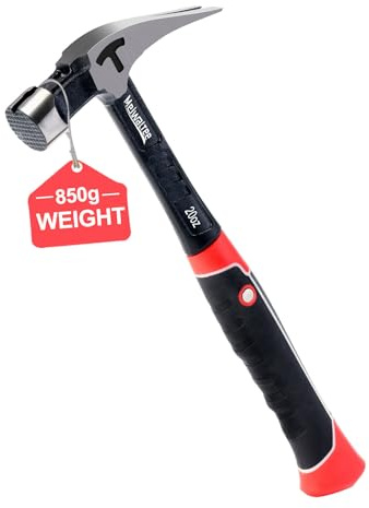 Meiwaltee Martillo de Carpintero Recto con Soporte Magnético Para Clavos, Superficie Fresada y Mango que Absorbe los Golpes, Martillo de Garra con Forma Ergonómica-850 g de Peso