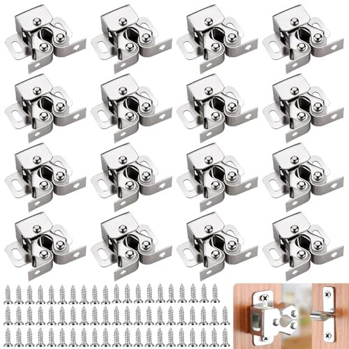 UZSUZZ Möbelschnapper Schranktür 16 Stück Doppelrollen Schnäpper Schrankverschlüsse Türschnapper mit 64 Schrauben oder Möbelverschluss Geeignet für Türen Aller Art