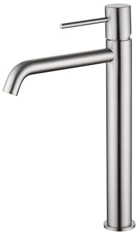 MICE - Grifo monomando de lavabo caño alto fabricado en latón - Griferia baño cromado para lavabos - MONZA IMEX - Color Niquel Cepillado