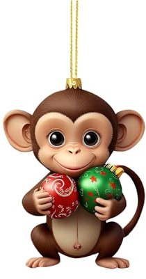 Monkey Weihnachtsbaumschmuck Anhänger Acryl AFFE Weihnachtsanhänger 2D Tannenbaumschmuck Weihnachtsschmuck Weihnachtsbaum Ornament Für Wandfenster, Bäume, Auto-Rückspiegelzubehör (B, One Size)