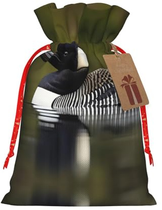 HJLUUFT Loon Nature Jutebeutel mit Vogel-Druck, Weihnachtsgeschenktasche mit Kordelzug und Geschenkanhänger, Hochzeit, Weihnachten, Partygeschenk