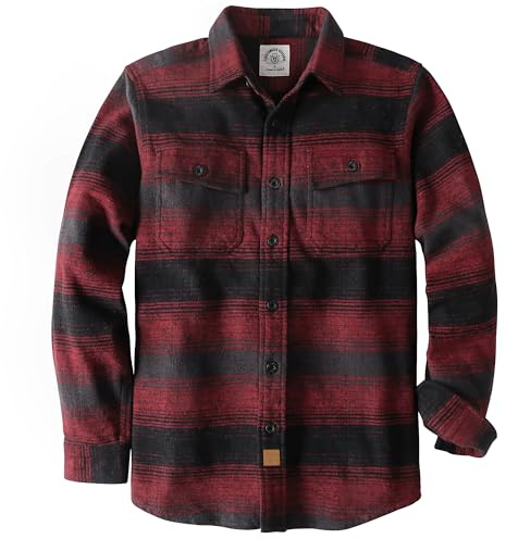Dubinik® Flanellskjorta herr tung flanellskjorta herr fleeceskjorta herr tung långärmad ledig skjorta, Svart vinröd, L