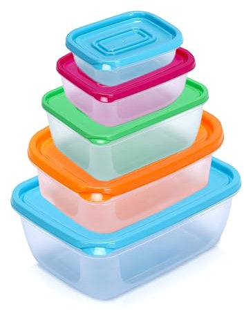 Velicber 5 Stück Frischhaltedosen Set Food Aufbewahrungsbox Gefrierdosen set Kunststoff Portion Box Stapelbar BPA-frei Luftdichte Vorratsdosen Küche Gefrierbehälter mit Deckel