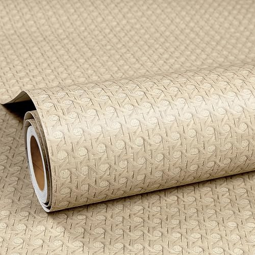 ReWallpaper Papel Pintado Autoadhesivo Efecto Ratan Vinilo Adhesivo Mueble Armario Dormitorio Beige 40CMx3M Papeles Tapiz Paredes Salon Moderno Papel Pintado Tejida Caña Decorativo Vinilos Cocina
