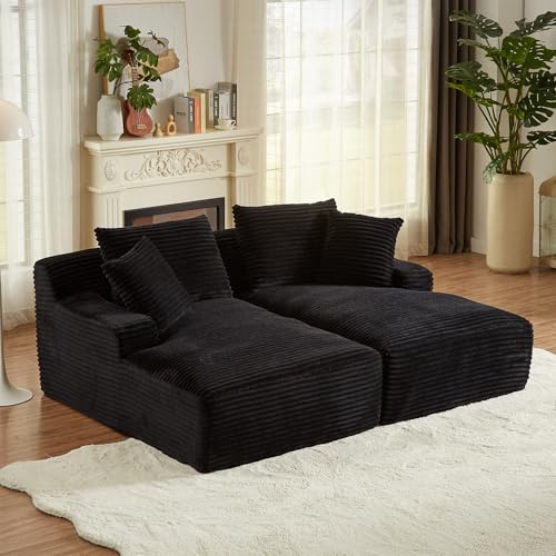 Tmsan 78.8 Oversized Double Chaise Lounge Sofa Indoor, Corduroy Boneless Couch Bed Comfy Foam Compressed Cloud Loveseat Sleeper Chair for Living Room Apartment Office