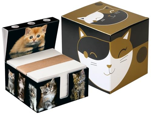 PrintCollect Zettelbox „Cats“ aus stabil verklebtem Vollkarton, Notizzettel aus kräftigem Papier (1er-Set im Geschenkkarton)