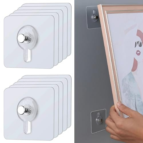 DILUSILK 20Pcs Transparent Picture Hooks, Self-Adhesive, No Drilling, No Nails, PC Plastic & Stainless Steel, Minimalist, Wall Mount, Ideal for Pictures, Decorations, Mirrors