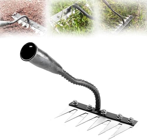 Iron Rake for Gardening and Weeding, Iron Rake Heavy Duty, Carbon Steel Garden Weeding Tool for Backyard Lawn Loosening (6 Teeth)