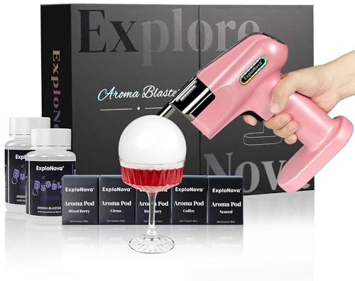 Cocktail Smoke Bubble Gun with 5 Flavour Aroma Pods and Edible Bubbles, whiskey smoker kit, Food Drink Decor Perfect for Bar, Party and Home, Gift for Engagement & Birthday - Pink