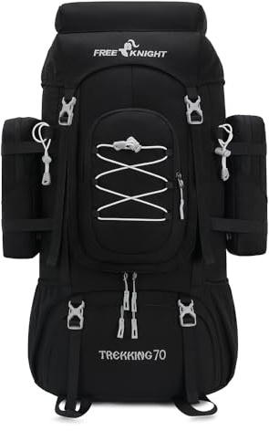 Bseash Mochila impermeable de 70L (65+5) para senderismo con protección contra la lluvia, para deportes al aire libre, viajes, mochila diaria para escalada, excursiones, Negro , L