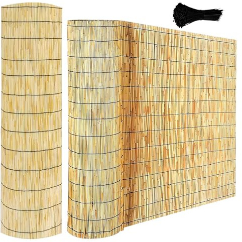Balkon Sichtschutz Bambus Bambusmatte Natürlicher Schilfrohr Schilfrohrmatte 50 60 80 90 100 140 150 160cm Hoch Sichtschutzzaun Pool/Garten/Terrasse/Hinterhof/Dach(Natürliche Schwarze Linie)