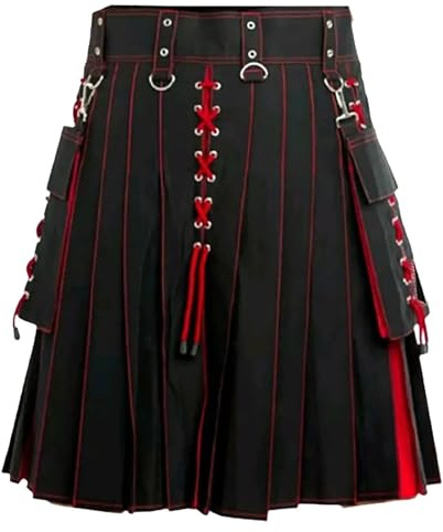 DUNSBY Kilt kontrastfärg skotsk kilt män veckad skotsk traditionell semesterklänning medeltida veckad manlig kjol, Röd, S