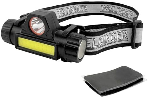 WELDINGER LED-Helmlampe wiederaufladbar 2 Leuchtmodi 800 Lumen 1200 Ah USB-C IPX4 (Kopflampe Stirnlampe)
