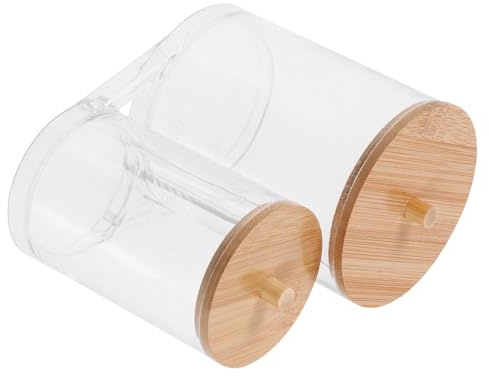 Cabilock Dispenser Per Dischetti Di Cotone Organizer Portadischetti Da Trucco Barattoli in Acrilico e Legno Per Cotton Fioc Contenitore Piccolo e Portatile Per Bagno Scatola Per Stuzzicaden