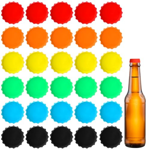 Guduling 30pcs Silicone Bottle Caps,Beer Bottle Cap Silicone, Reusable Bottles Caps for Home Brewing Beer Drinks Bottles Beers Soda Water Kitchen Gadget(6 Colors)