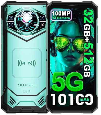 DOOGEE S200 X Telephone Portable Incassable 5G, 32GB+512GB/TF 2TB, 10100mAh/33W, 100MP+20MP，MTK 7050, Ecran arrière 1,32'' Smartphone, 6.72”+120Hz,Téléphone WiFi6/NFC/DDR5/Face ID/OTG (Vert)
