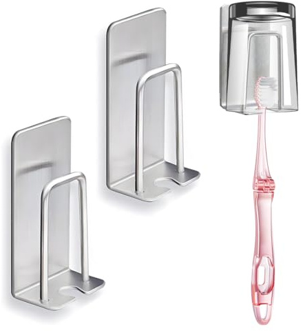 2 piezas 2-en-1 Portacepillos de dientes - Soporte cepillo de dientes eléctrico para pared sin taladro, Adhesivo Porta cepillos de dientes baño, Organizador para cepillos, vasos