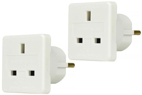 2Pcs UK to EU Plug Adapter 2 Pin Socket Extension Converter 13 Amp Universal Travel Adapter for Europe 240 V Compact Socket Multi plug For Portugal Germany Netherlands Greece Poland Turkey & More