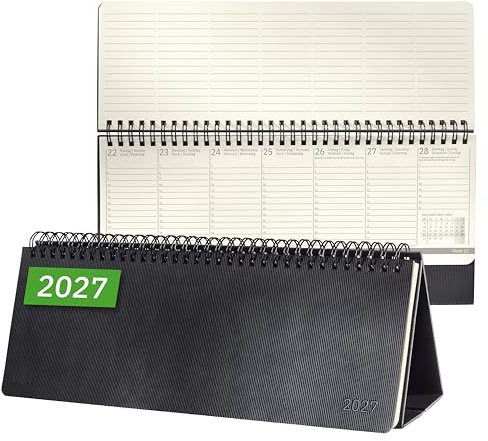 SIGEL Conceptum Tischkalender 2027 Querkalender Hardcover schwarz | C2780, 2 Seiten = unten Woche / oben Notizseite, 132 Seiten, zum Aufstellen, aus nachhaltigem Papier