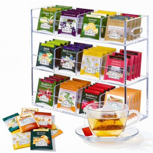 Lrqmte Teebeutel Aufbewahrung Organizer aus Acryl, 3-Stufiger, mit Fächern | Tee Organizer Küche für Vorratskammer, Durchsichtig Teeboxen für Teebeutel, Teebeutelhalter für Arbeitsplatten
