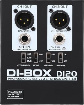 ZDAGELD Caja DI Activa de 2 Canales, Aislador de Señal, Convertidor TRS a XLR con Alimentación Fantasma para Altavoz de Guitarra Caja Metálica de hasta 3000 W, con Conectores XLR