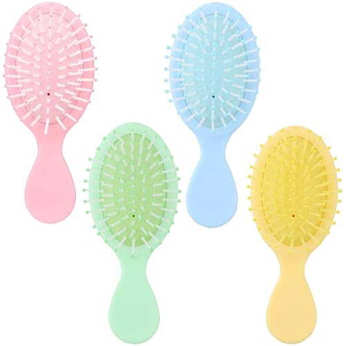 Confezione da 4 mini spazzole per capelli bagnati, ideali per i viaggi, per districare, con setole morbide, piccola pagaia per uomo e donna e la maggior parte dei tipi di capelli. Manjonzic