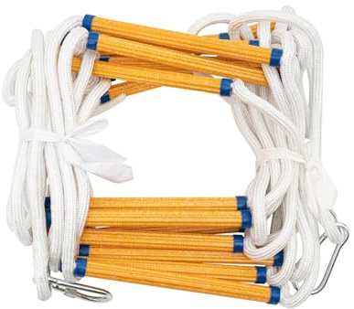 10M Feuerleiter Strickleiter mit 2 Haken, reißfeste feuerfeste Rettungs-Seilleiter, tragbare Mehrzweck Kletter-Rettungsleiter für Notfall Feuerflucht und Outdoor Einsatz