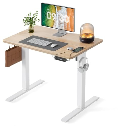 FEZIBO Bureau Assis Debout avec Ports de Charge USB-C et USB-A 100×60 cm | Bureau Électrique Réglable en Hauteur 72-118 cm, 3 Mémoires, Charge 80 kg, Anti-Collision, Standing Desk, Chêne