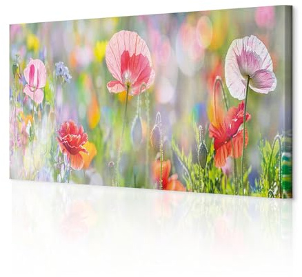 decomonkey Wandbilder Blumen Mohnblumen 135x45 cm XXL 1 Teilig Kunstdruck | Strukturleinwand, Holzkeilrahmen, Leinwandbilder, Bild auf Leinwand, Wanddeko, Wohnzimmer, Wanddekoration, bunt