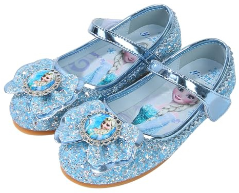 FStory&Winyee Bambini Ragazza Arco Piatto Principessa Scarpe Farfalla Glitter Fibbia Costume Carnevale Cosplay Fiaba di Serata Halloween Natale Festa Compleanno Cerimonia,Blu,23