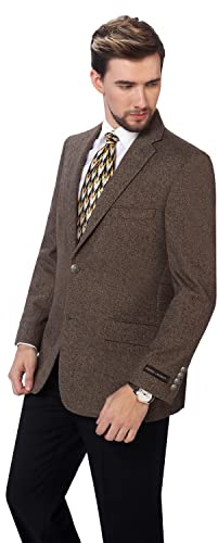 P&L Men's Blazer Classic Fit Wool Blend Sport Coat with 2 Button Warm Stylish Jacket for Business Travel Brown Mix