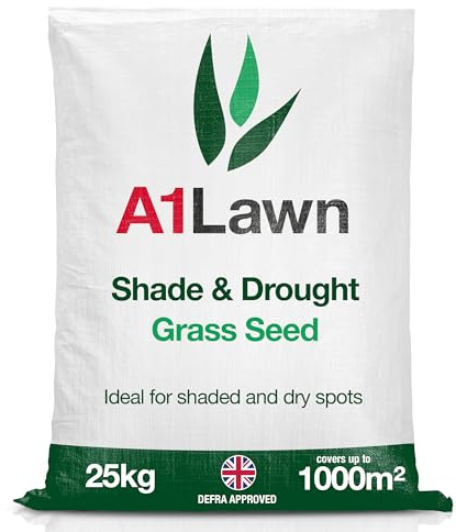 A1 Lawn Shade & Drought Tolerant Grass Seed, Hard Wearing, Fast Growing | 25kg DEFRA Certified, Creeping Red Fescue & Perennial Ryegrass, Hard-Wearing, Fast Germination