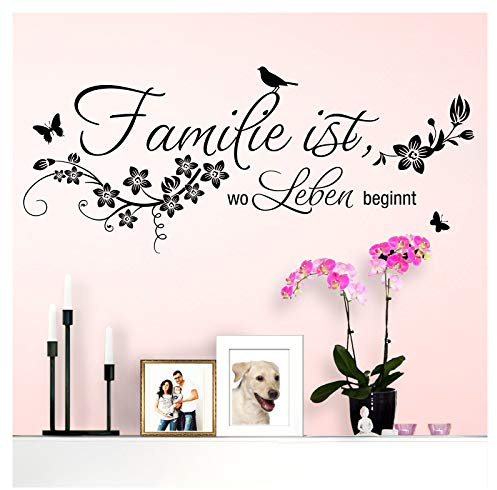 Wandaro Wandaufkleber Spruch Familie ist | schwarz 84 x 35 cm | Wandsticker Flur Wandspruch Wohnzimmer Wandtattoo Aufkleber W3476