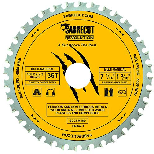1 x SabreCut SCCSM180_36 180mm 36T x 30mm 25,4mm 20mm 16mm Bohrung Multi-Material Metall Holz Kunststoff Kreissägeblatt kompatibel mit Bosch Dewalt Makita Milwaukee und vielen anderen