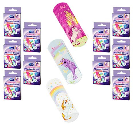Varivendo Notizblock + Figo Einhorn Kinderpflaster Set 100 Stück – wasserfeste sensitive Pflaster Strips für Kinder Pflasterbox Einhorn, Minipflaster Fingerpflaster