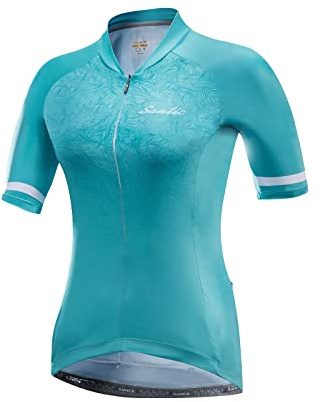 Santic Damen Radler-Trikot Kurzarm Atmungsaktives Fahrrad-Oberteil mit Reflektorstreifen Schnelltrocknend & UPF50+ Radtrikot