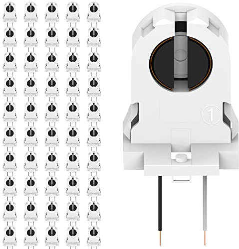 JACKYLED Screw Type T8 Lamp Holder with Wires 50-Pack UL Non-shunted Tombstone Light Socket for LED Fluorescent Tube Replacements