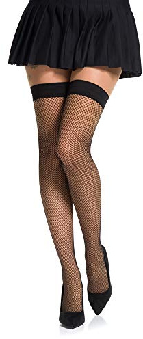 Romartex Fishnet Hold ups strumpor med slätt gummiband, 5 färger, storlekar S-L, Svart, S