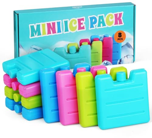 Anstore Kühlakkus Kühlelemente für die Kühltasche oder Kühlbox, 8 Stück Kühl-Akku für die Brotdose, bis 12 Stunden Kühlung (Kühlaccus Farbe) 7,5x7x1,5cm