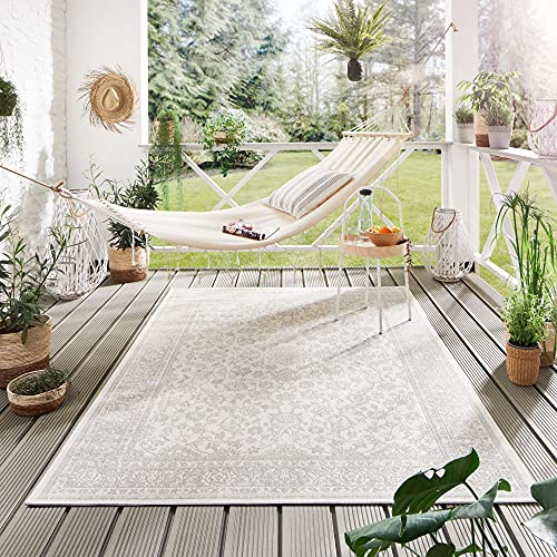 Steffensmeier Indoor Outdoor Teppich Öland Balkon Terrasse Küche Garten wasserfest Kunststoff, strapazierfähig, Oriental Beige Silber, 200x290 cm