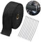 SacJkt Auspuff Hitzeschutzband, Schwarz Auspuffband mit 10 Stück Edelstahl Kabelbindern, Basaltfaser Auspuffband Krümmerband für Motorrad Auto (5cm x 5m)
