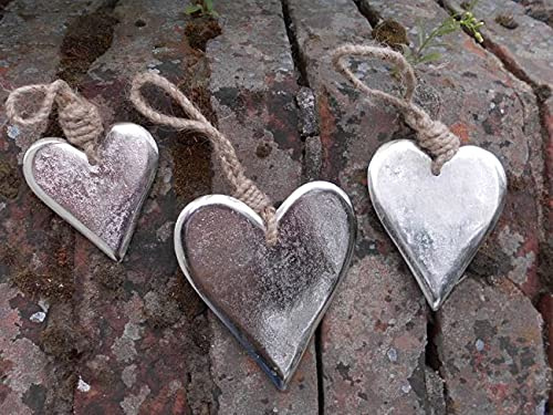 Deko-Hänger 3 Herzen 3er Set Herzanhänger Aluminium Silber vernickelt 3 Größen