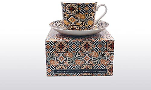heritage Bone China Breakfast Cup/Saucer Black AZULEJO Gift Boxed Postage Free UK
