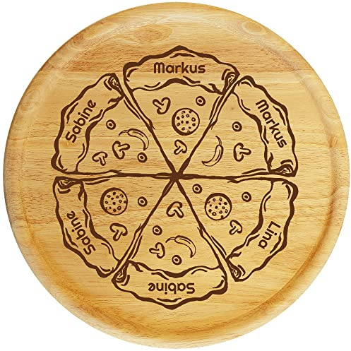 Sterngraf Pizzateller mit Gravur (Namen) personalisiertes Holz Pizzabrett 32cm - Geschenkidee zum Geburtstag, Geschenke Jahrestag Jubiläum, Holz-Teller MotivP8 Pizzastücke