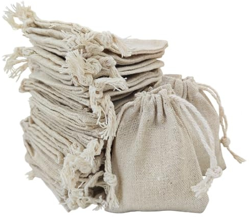 LATRAT 50 Pièces Petits Sacs en Sachet Coton, Pochon Tissu, Sac Toile de Jute Pochette Tissu Cordon Sac en Bijoux Sacs Cadeaux Sachet, 7 * 9cm