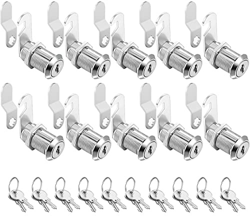 Sartatue Cabinet Cam Locks Keyed Alike, 1-1/8'' Fits on 7/8'' Max Door Thickness, Secure File Drawer Mailbox RV Storage Replacement Set, Zinc Alloy (1-1/8 Inch 10Pcs)